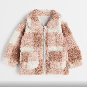 H&M Kids Pink and Cream Checkered Puffer Jacket